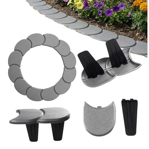 BirnePower Palisade Rasenkante 3,8m Grau (32 Module) – Flexible Beetumrandung aus PP Kunststoff, IPAK1 Garten-Palisade wetterfest & UV-beständig, Beeteinfassung mit Bodendorn (Höhe 11,5 cm)