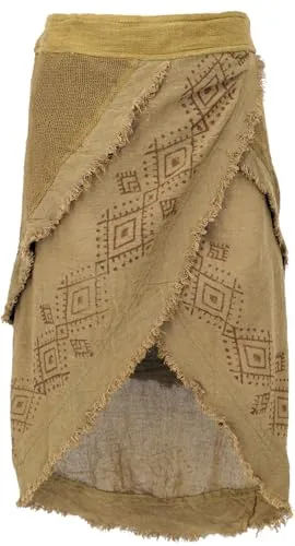 Goa Wickelrock - Tribal Lagenlook Rock für Frauen - Boho-Rock aus 100% Baumwolle mit einzigartigem Blockdruck, fair gehandelt in Indien. Ideal für einen lässigen Ethno-Stil, knielang und vielseitig kombinierbar.