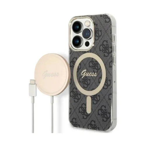 Guess 4G Bundle Pack MagSafe Case & Charger, Schwarz/Gold – iPhone 14 Pro Max