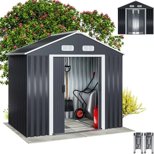 GARDEBRUK® XL Metall Gerätehaus 2m² mit Fundament 196x132x188cm Schiebetür Anthrazit Geräteschuppen Gartenhaus Schrank 4m³