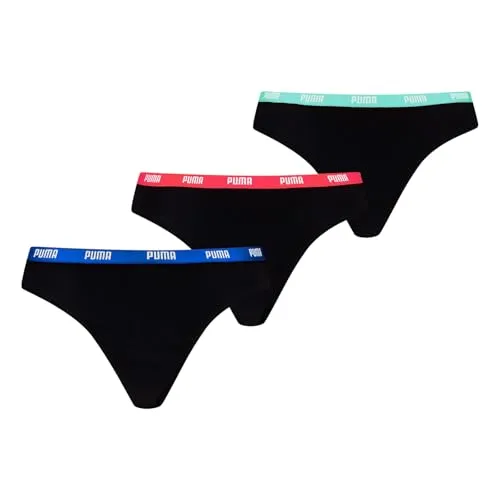 PUMA 3er Pack Damen Unterwäsche Slip Iconic Strings, Wäschegröße:M, Artikel:-009 Black Combo