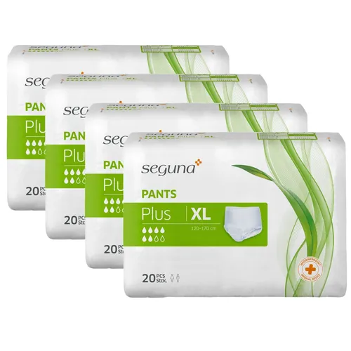 SEGUNA Pants Plus XL - Sparpaket (4 x 20 Stück) - Arzneimittel: Voll elastische Einweghosen mit hohem Tragekomfort für leichte bis mittlere Inkontinenz. Extra weicher Hüftbund und hoher Auslaufschutz durch Schutzbündchen.