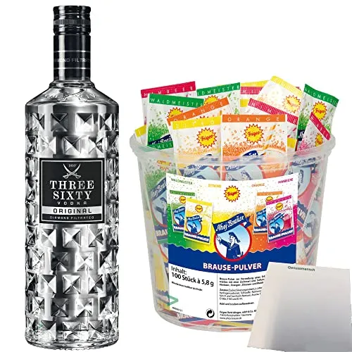 Three Sixty Vodka 37,5% vol. (1x0,7L) + 100 Stück Ahoj-Brause für brause Shot + usy Block