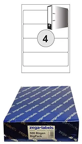 2.000 Ordnerrücken-Etiketten 192 x 61 mm selbstklebend auf DIN A4 Bögen (1x4 Etiketten) - 500 Blatt Bigpack - Universell für Laser/Inkjet/Kopierer einsetzbar
