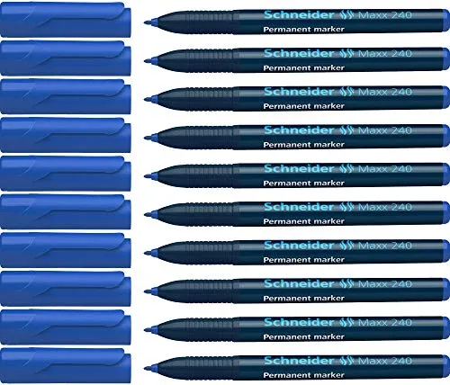 Schneider Maxx 240 Permanent-Marker mit Rundspitze (Cap-Off-Ink, Strichstärke 1 - 2 mm) 10er Packung blau