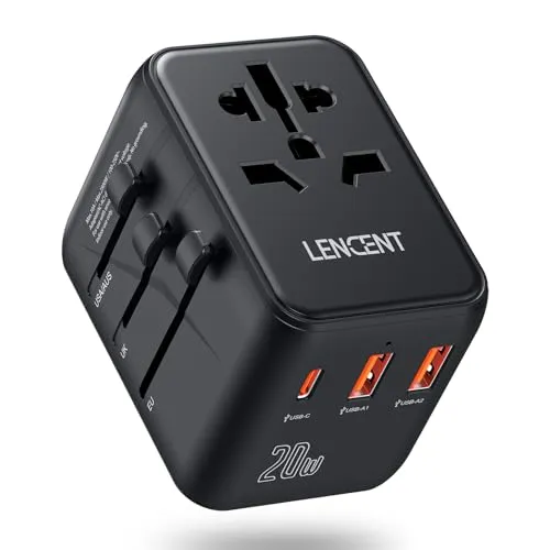 LENCENT Reiseadapter Weltweit Typ C, G, A, I Internationaler Reisestecker Adapter mit USB C Schnellladung Steckdosenadapter für USA/Kanada/Thailand/UK/Irland/Japan/China/Australien/Mauritius