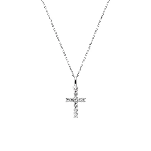 Amen Croci Damen Kette aus 925er Silber hergestellt, mit Kreuzanhänger verziert mit Zirkoniasteinen, Länge: 42 cm, CRBB03