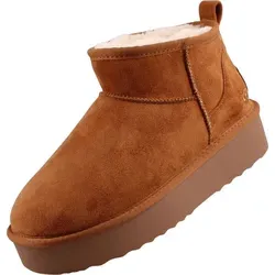 Dockers by Gerli Damen Boots Braun EU 37 - Wanderschuhe, warm gefütterte Schlupfstiefel aus Textil, ideal für kalte Tage und modisch mit Plateau