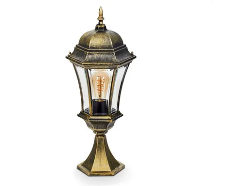 hofstein Pollerleuchte Sockelleuchte aus Metall/Glas in Goldfarben/Schwarz/Klar, ohne Leuchtmittel, antike Wegeleuchte, 58cm, Gartenlampe, IP44, 1 xE27, ohne Leuchtmittel