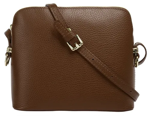 Cluty Umhängetasche Damen 021219 braun - Elegante Damen Umhängetasche aus 100% Rindleder, ideal für jeden Anlass. Mit goldenen Details und verstellbarem Schultergurt, bietet sie Platz für Smartphone und Wertsachen.