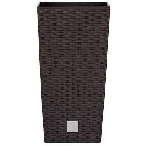 Annastore Pflanztopf aus Kunststoff H 32,4 cm inkl. Innentopf - wetterfest im stilvollen Rattan-Look - Pflanzsäule - Blumentopf - Blumenübertopf - Ø 17 cm/H 32,4 cm, Farbe Dunkelbraun