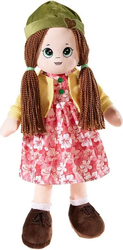 Heunec 478770 - POUPETTA XL Puppe Wanda, 63 cm - Puppe mit Blumenkleid, moosgrüner Mütze und gesticktem Gesicht, ideal für kreative Rollenspiele und Kuschelstunden