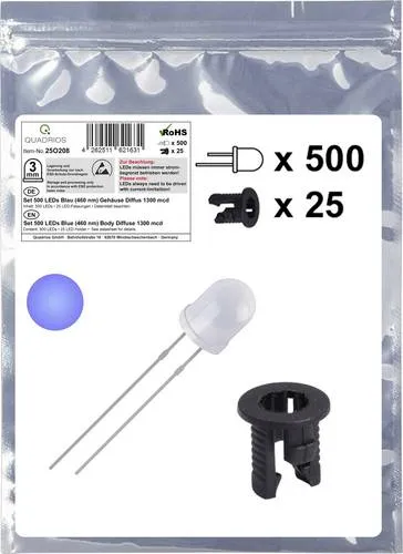 Quadrios 25O208 LED-Sortiment Blau Rund 3mm 1300 mcd 20mA 3.0V