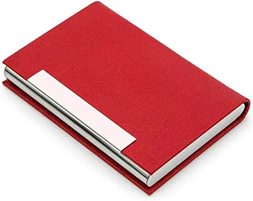 AYCLIF Visitenkartenetui Professionelles PU-Leder Metall Namenskartenhalter Tasche Visitenkartenhalter für Männer und Frauen mit Magnetverschluss, Rot