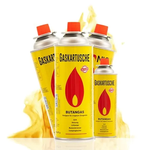 TruWare Just Camp Gaskartuschen 227g Typ MSF-1A – Universal Ventilkartusche mit Bajonettverschluss für Campingkocher, Gaskocher & Outdoor-Heizgeräte (4 Kartuschen)