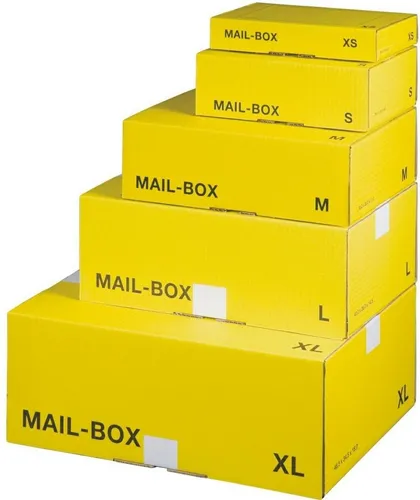 Mail-Box XS Gelb - Versandkarton 20 Stück - Praktischer Postversandkarton in Gelb, 244x145 mm, ideal für sichere und farbenfrohe Versandlösungen.