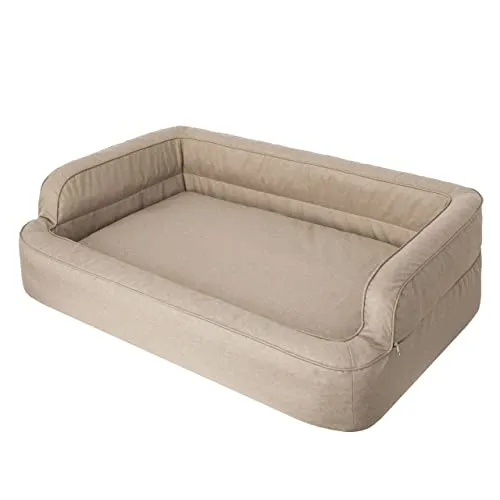 DOGGY Hundebett XXL - Abnehmbarer Bezug und hohe Seiten für mehr Komfort - Hundebett XXL 117x79 cm in Beige mit abnehmbarem Bezug und OEKO-TEX-zertifizierten Materialien. Hohe Seiten für zusätzlichen Komfort und saubere Wände.