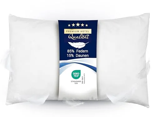 ZOLLNER Federkopfkissen 40x60 cm – 85% Federn, 15% Daunen - Erleben Sie optimalen Liegekomfort mit diesem leichten Federkissen. Atmungsaktiv und pflegeleicht, sorgt es für erholsamen Schlaf. Waschbar bis 95°C und TÜV-zertifiziert für geprüfte Qualität.
