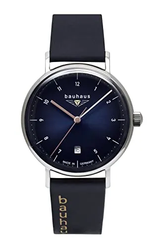 Bauhaus Quarz 21413 Damenarmbanduhr - Elegante Blau - Damenuhren mit hochwertigem Schweizer Quarz-Uhrwerk, 5 bar wasserdicht und stilvollem blauen Lederarmband für einen modernen Look.