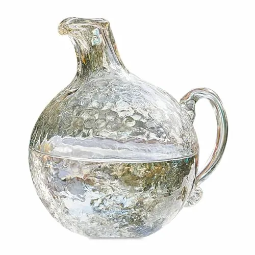 Loberon Krug Valters, mundgeblasen, besondere Oberfläche, kunstvolles Design, Getränkespender, Karaffe, Outdoor, Glas, klar