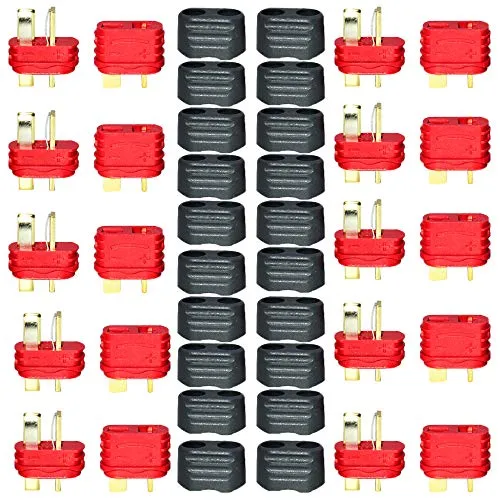 LINSYRC 10 Paar Amass Deans T-Stecker Männlich und Buchse Steckeradapter mit isolierten Kappen für RC LiPo Akku Motor ESC Controller