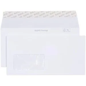 ELCO Prestige Briefumschläge 42779, weiß, DIN lang+ mit Fenster - Hochwertige Briefumschläge aus 120 g/m² Papier, haftklebend mit 5 Jahren Garantie auf die Haftung. Ideal für professionellen Einsatz, 100% blickdicht und recycelbar.