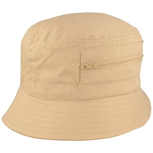 Breiter Fischer-Hut | Bucket-Hat | Sonnen-Hut – aus 100% Baumwolle - mit 2 integrierten Tasche – Waschbar & Faltbar – Beige - Größe 59