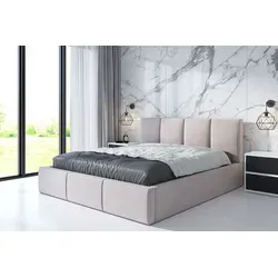 Polsterbett ORINO -OM 90 x 200 mit Bettkasten in Beige - Polsterbetten: Bequemes Bett mit Bettkasten für zusätzlichen Stauraum, pflegeleichte und widerstandsfähige Materialien für langlebigen Komfort.