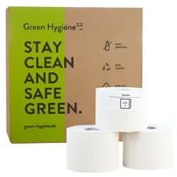 Green-Hygiene Toilettenpapier Kordula, 3-lagig - Umweltfreundlich und nachhaltig - Toilettenpapier, 3-lagig, 100% CO2-neutral und plastikfrei. Hohe Reichweite mit 400 Blatt pro Rolle, ideal für umweltbewusste Haushalte.