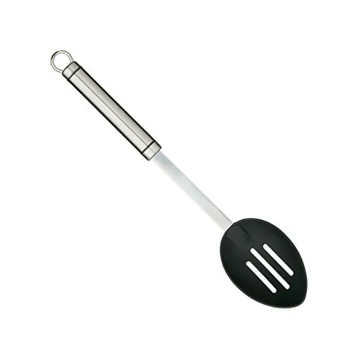 KitchenCraft Professional Schaumlöffel mit antihaftbeschichteten Nylonkopf, Edelstahl, 35 cm, Silber/Schwarz