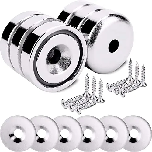 Sensei 6 Stück Neodym-Ringmagnete 16x5 mm mit Öffnung für Senkkopfschraube, belastbar bis 6 kg + 6 Unterlegscheiben aus Stahl + 12 Senkkopfschrauben im Set