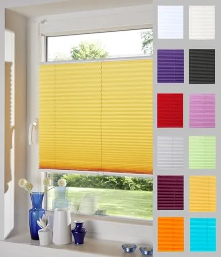 DécoProfi Plissee ohne Bohren Melonengelb 70cm x 220cm (max. Gesamthöhe Fensterflügel) I Verspannte Plissees nach Maß mit Klemmträger/Klemmfix I Blickdichte Innenrahmen-Plissees zum Klemmen
