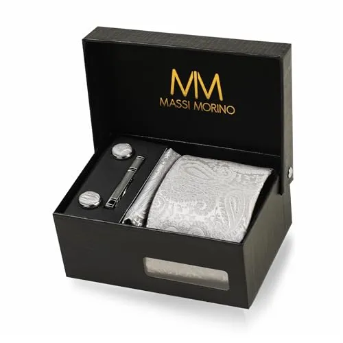 Massi Morino Krawatte Paisley Grau mit Einstecktuch Set von Massi Morino
