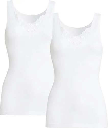 conta Damen Unterhemd 2er-Pack kochfest Feinripp Uni weiß Gr. 52
