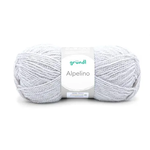 Gründl Wolle Alpelino - Dicke Wolle mit Alpaka zum Stricken und Häkeln - Strickgarn - Weich und hautfreundlich - 80% Polyacryl, 20% Alpaka - 1 Knäuel 100 g / 200 m - Nadelstärke 6-7 - perlweiß