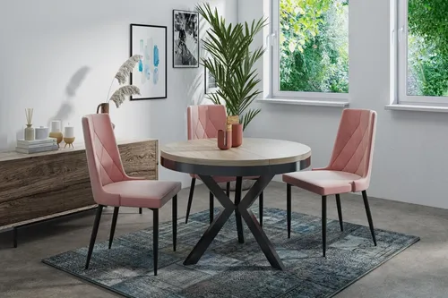 WFL Group Esstisch Sonoma Eiche, Rund, 100x76 cm - Esstisch im modernen industriellen Stil, ausziehbar und perfekt für Partys und Familientreffen. Hergestellt in der EU aus nachhaltigen Materialien für hohe Qualität und Langlebigkeit.