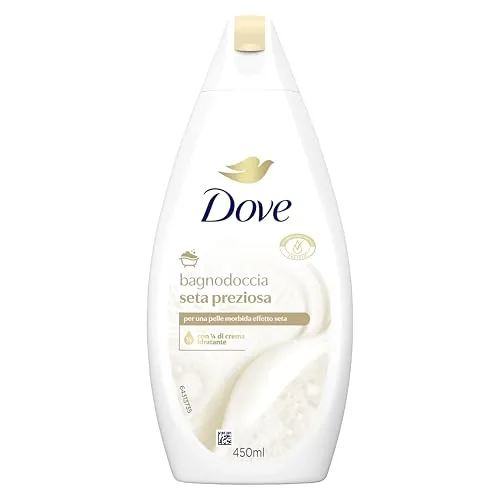 Dove Edles Seidenbad, Formel mit Dermo-natürlicher Feuchtigkeitsspender, mit 1/4 Feuchtigkeitscreme, dermatologisch getestet, Duschgel für Damen und Herren, 100% recycelte Flasche* 450 ml