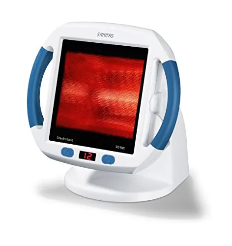 Sanitas SIL 45 Infrarot-Wärmestrahler - Infrarottherapiegerät mit großem Bestrahlungsfeld (30 x 40 cm), ideal zur Linderung von Erkältungen und Muskelverspannungen. 100% UV-Blocker und stufenlos einstellbarer Neigungswinkel für optimale Anwendung.