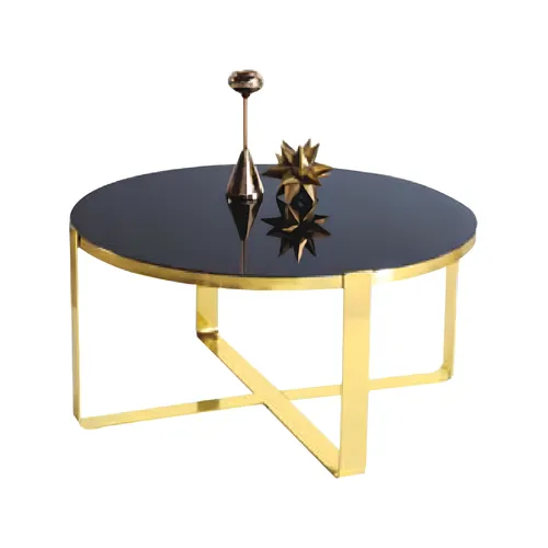 Eleganter Couchtisch aus Glas und Gold – Moderner Beistelltisch - Stylischer Couchtisch für das Wohnzimmer: 90 cm Durchmesser, robustes Metall und edles Glas, ideal für zeitgemäße Einrichtung. Garantiert 2 Jahre.