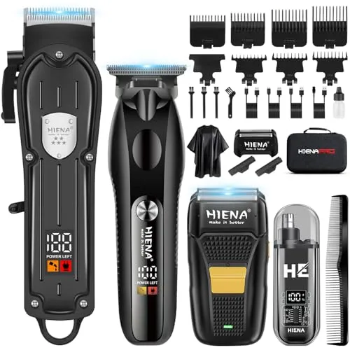 HIENA PRO Profi Haarschneidemaschine Set für Männer, Schnurloses Haarschneider, Barttrimmer, Folienrasierer, Nasentrimmer Set, Komplettes Elektrischer Haarschneider Kit mit 7 Führungskamm (249 Set)