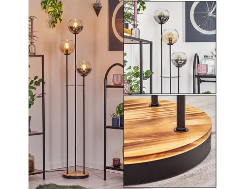 Hofstein Retro-Stehlampe aus Metall und Holz - Elegante Stehlampe für den Innenbereich im modernen Retro-Design. Ideal für Esszimmer oder Wohnzimmer, sorgt für ein stilvolles Ambiente. Fußschalter für einfachen Betrieb.