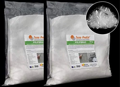 POLYFASERN von Tecno Prodist, Fasern 12 mm für Beton, Mörtel oder Gips - Polypropylen (Pp) - Verstärkung und Widerstand, verhindert Rissbildung - Homogene Verteilung der Mischung (2 Beutel 500 gr)