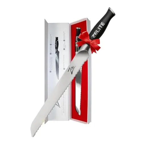 Zelite Brotmesser mit Wellenschliff, 25,4 cm Koch Messer, Deutsches Edelstahl-Küchenmesser Scharf, Küchenmesser für Brot, & Kuchen, Scharfes Kochmesser, Japanisches Messer mit Nahtloser Verarbeitung