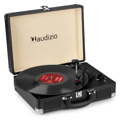 Audizio RP114BK Plattenspieler mit Lautsprecher - Plattenspieler mit 3 Geschwindigkeiten (33, 45, 78 RPM) und eingebauten Lautsprechern für klaren Sound. Tragbares Design mit USB-Anschluss zum Digitalisieren von Vinyl in MP3.
