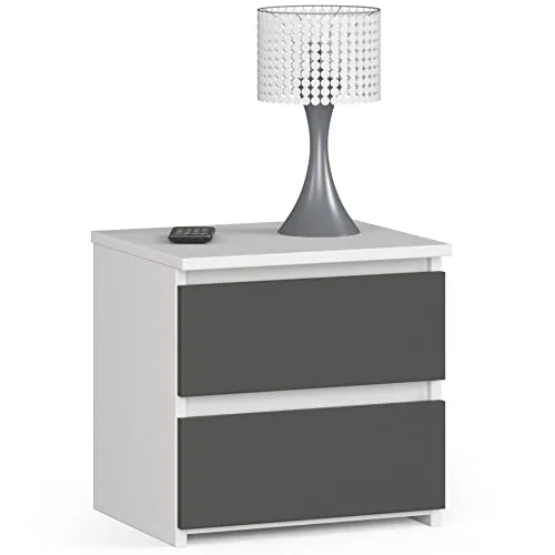 Home Collective Kommode mit Zwei Schubladen 40 cm hoch und 40 cm breit, Wohnzimmer, Schlafzimmer, Flur, Schrank, Sideboard, Highboard, viel Stauraum, weiß grau