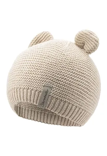 Sterntaler GOTS Strickmütze Ohren - Erstlingsmütze aus Baumwolle (Bio) - anschmiegsame Unisex Beanie Mütze mit 3D Öhrchen - Baby und Kinder Übergangsmütze, Sand, Größe 39