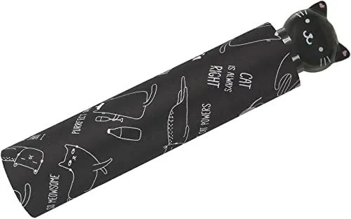 happy rain Regenschirm Taschenschirm Schirm mit Sprüchen Katze Cat Katzengriff, Schwarz, 95 cm
