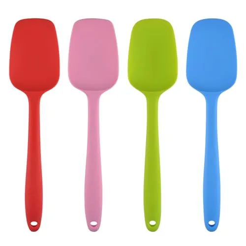MOACC Silikon Spatel Löffel Set, Antihaft-Gummispatel mit Edelstahlkern Teigschaber - Bpa Frei Flexibel Servierlöffel Küchenutensilien für Antihaftbeschichtetes Kochgeschirr, 4 Stück, Mehrfarbig
