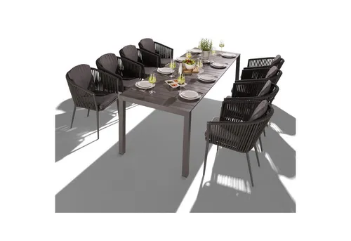Liadomo Garten-Essgruppe Marano/Carano 9-tlg. - Essgruppen für den Garten, ausziehbarer Tisch von 160 cm auf 260 cm, modern und pflegeleicht mit Rope-Bespannung für höchsten Sitzkomfort.