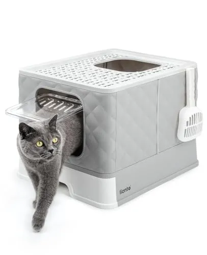 lionto Katzentoilette mit Schublade & Schaufel - Katzentoilette mit 2 Ausgängen und auslaufsicherem Boden, einfach zu reinigen dank herausziehbarer Schublade, ideal für Katzen bis 15 kg, faltbar und langlebig aus PP-Material.
